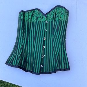 Green and black pinstripe corset